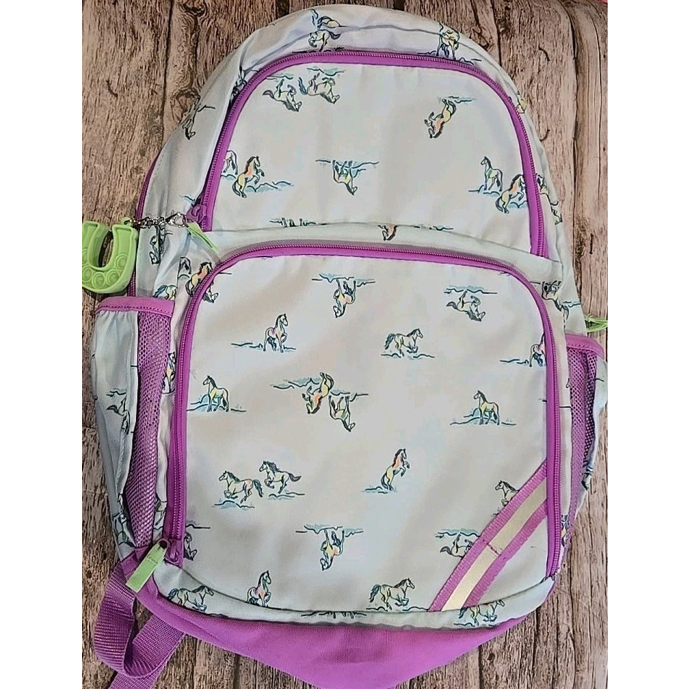 Cat & Jack Kids 17" Backpack Purple Blue Horses Horseshoe Pop-it NWT (219)